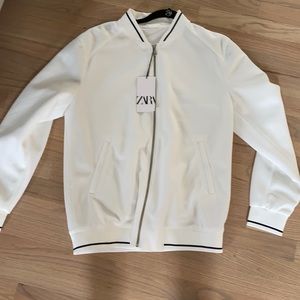 New Zara Man White Bomber Jacket